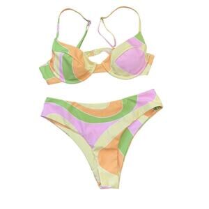 Aurelle Colorful Push Up Underwire Cheeky Bikini Womens S Hippie Beach Swim Suit